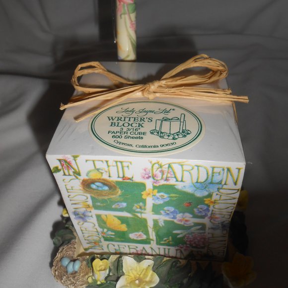 Vtg lady Jane Ltd. porcelain Writer's Block paper Cube 600 sheets w/ pen Gift π - Picture 5 of 9
